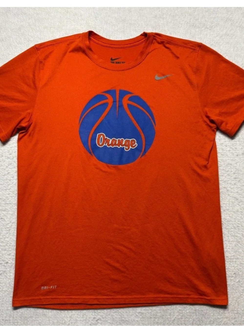 Nike Orange Performance Tee with Blue Basketball Graphic